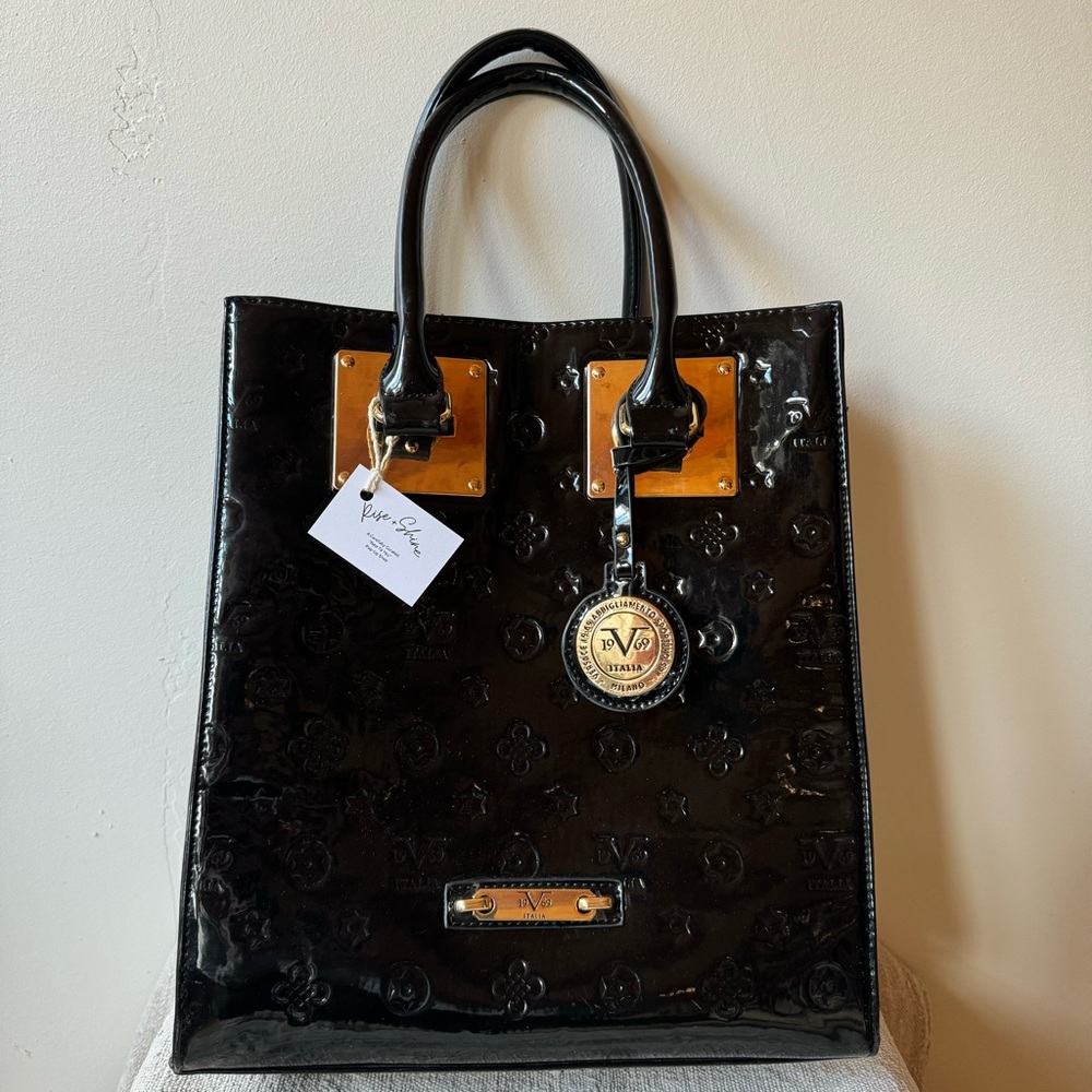 VERSACE Shiny Black Leather Purse